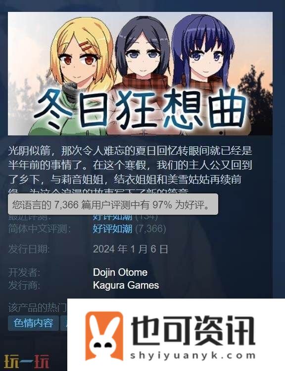 恋爱ADV冬日狂想曲Steam新史低！半价即可入手