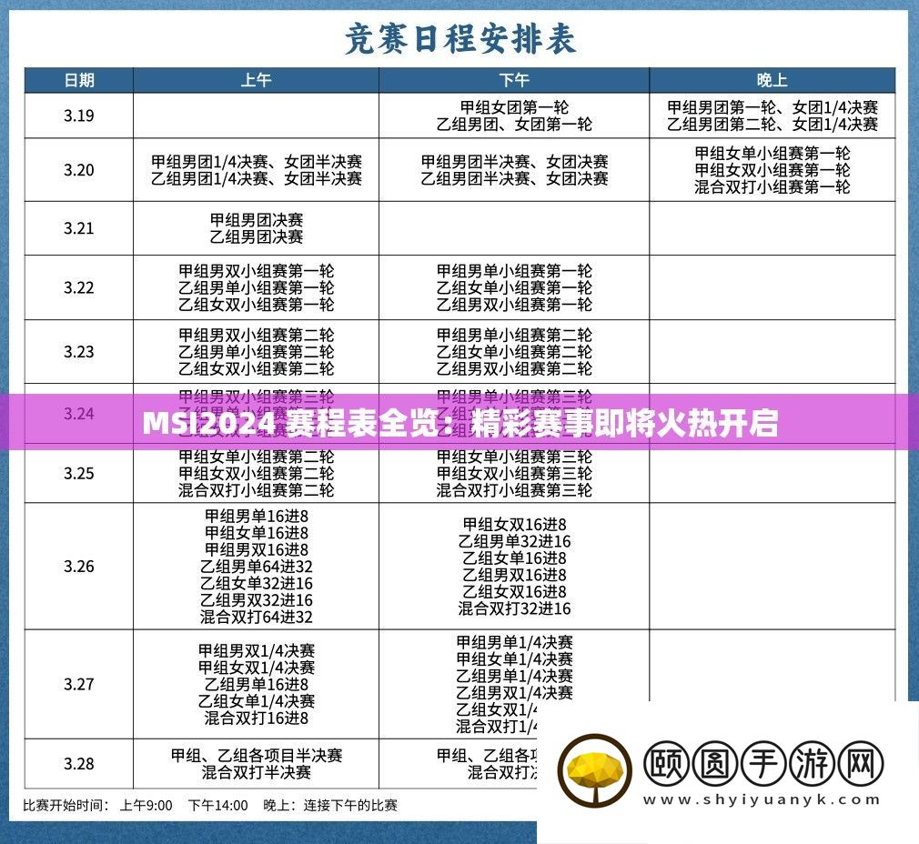 MSI2024 赛程表全览