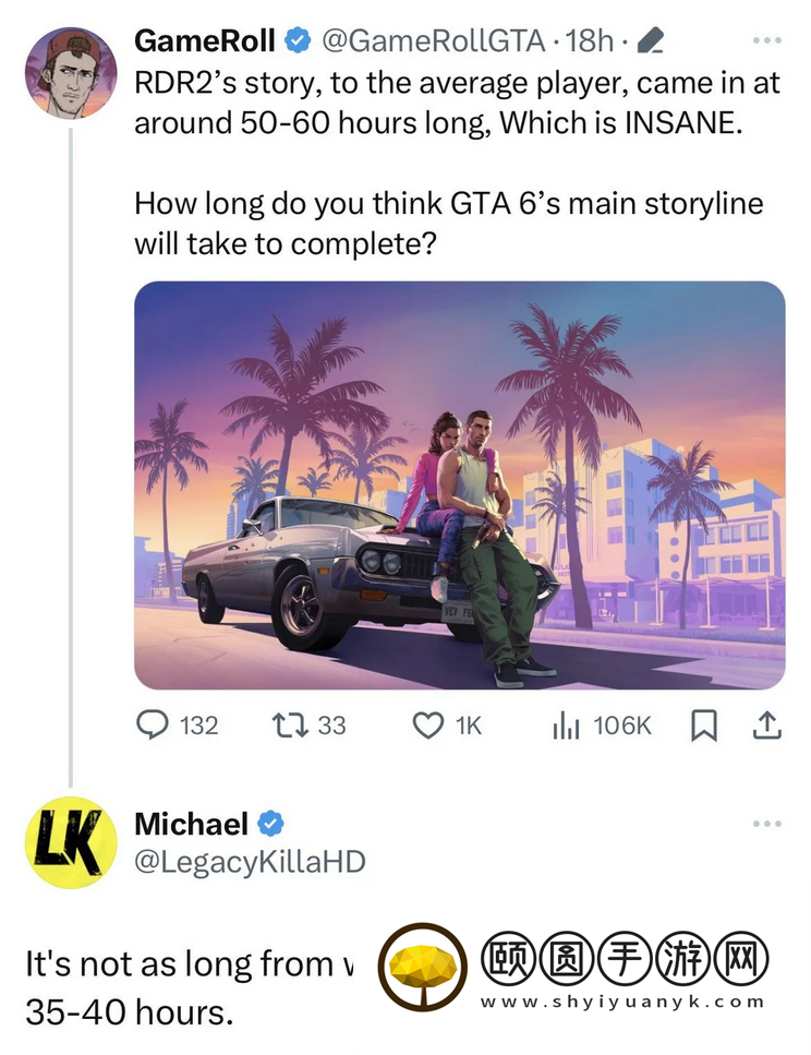 传闻：《GTA6》主线剧情长度短于《荒野大镖客2》